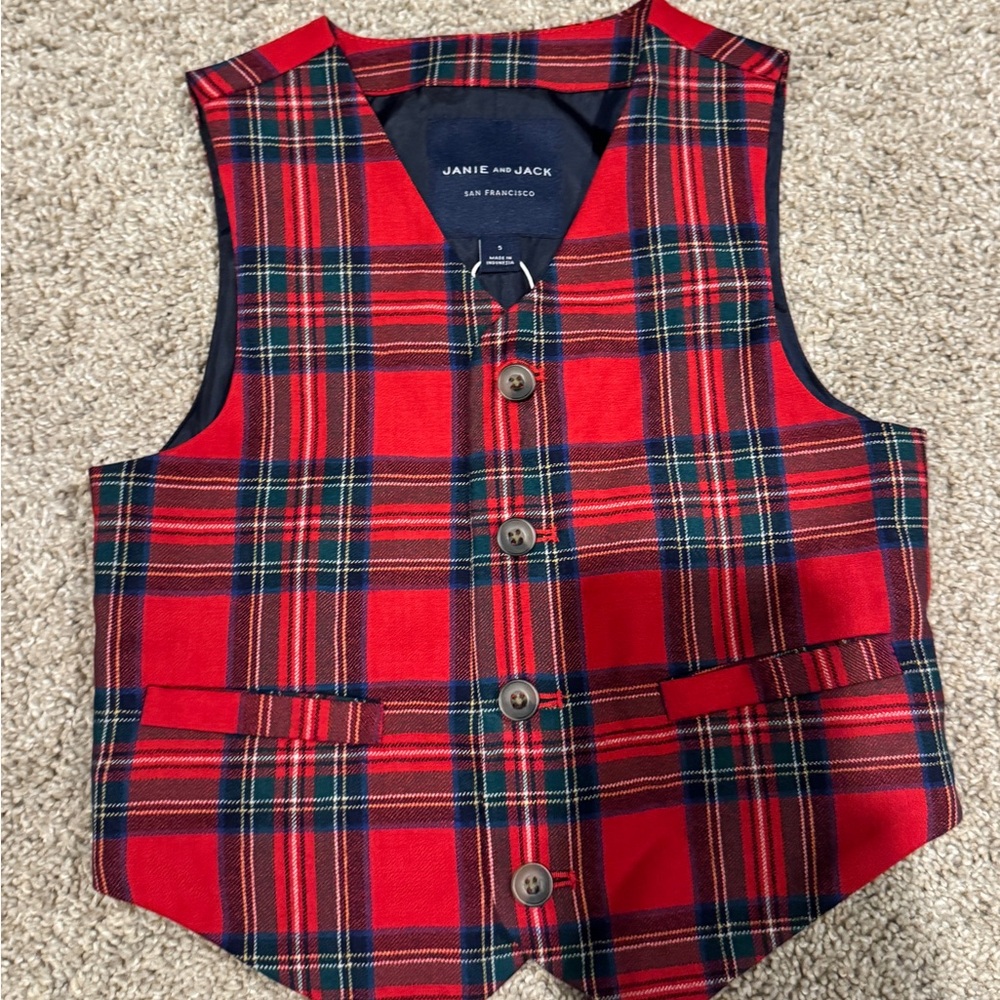 Janie and Jack Red Plaid Vest